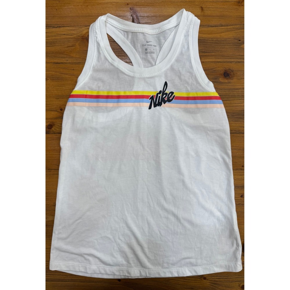 Nike Retro Stripe Racerback Tank Top White Graphic Logo Size Small